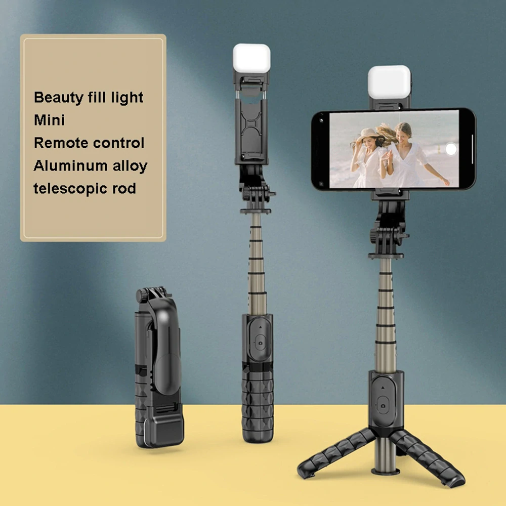 Selfie tyč Tripod Techsuit (Q10s) – Stabilní stativ s dálkovým ovládáním Bluetooth, výplňové světlo, rotace o 360, 70 cm – černá