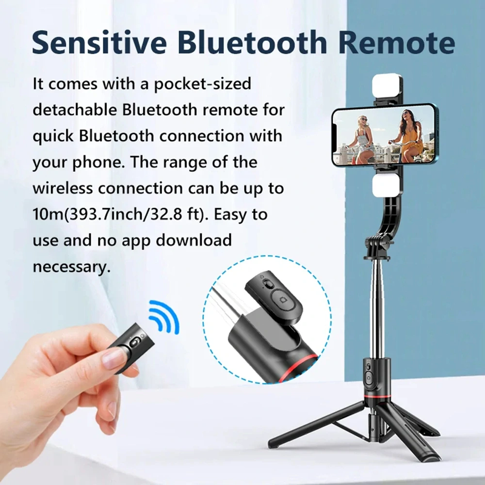 Selfie tyč Tripod Techsuit (L13d) – Stabilní stativ s dvojitou výplní, dálkové ovládání Bluetooth, 360, 116 cm – černá