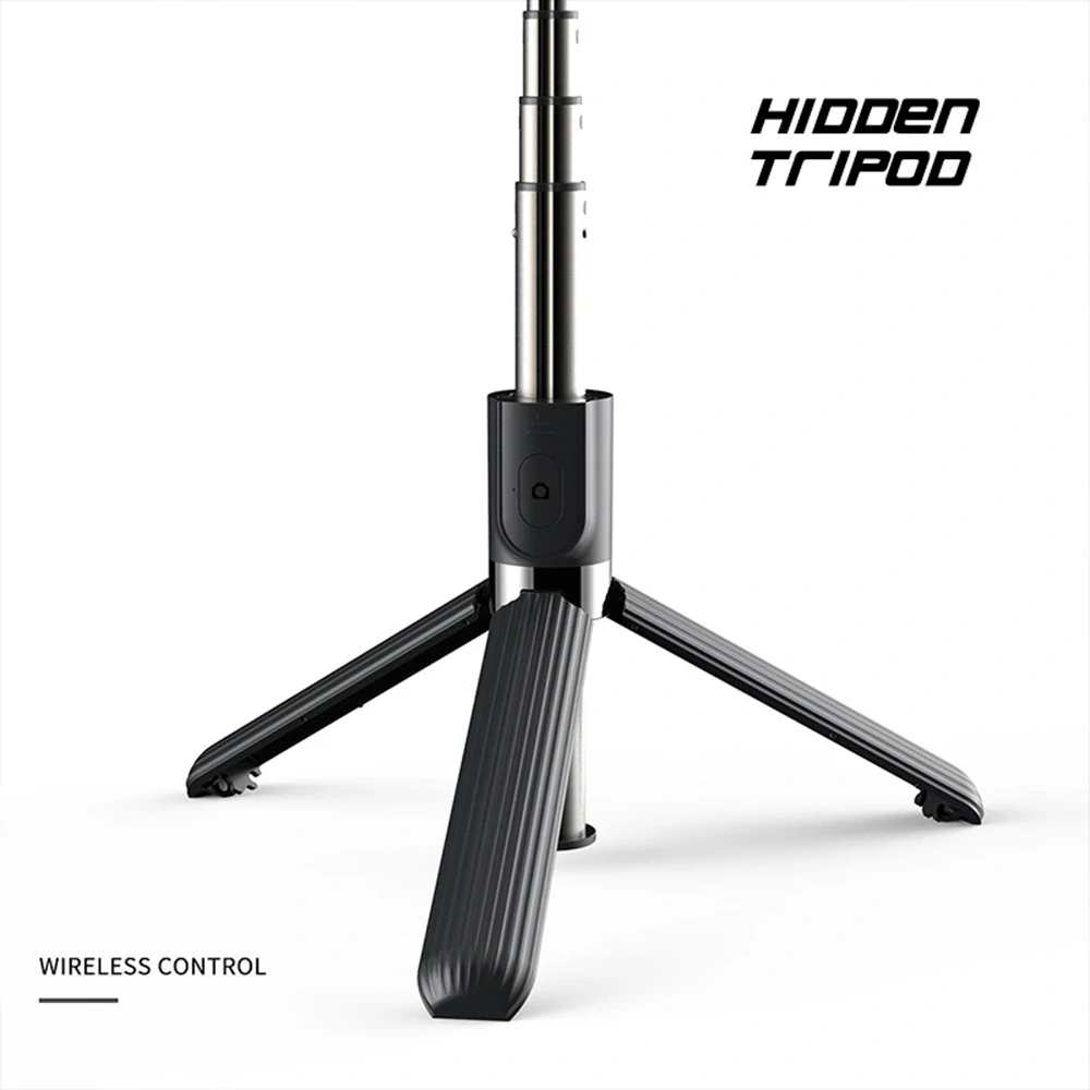 Selfie tyč Tripod Techsuit (L03S) – s dálkovým ovládáním Bluetooth, stabilní držák na stativ, LED světlo, 84 cm – černá