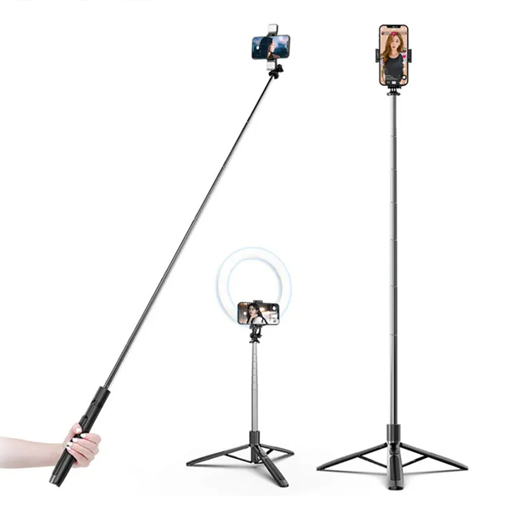 Selfie tyč Tripod Techsuit (Q05) - Stabilní stativ s dálkovým ovládáním Bluetooth, otáčení o 360, nerezová ocel, 158 cm - černá