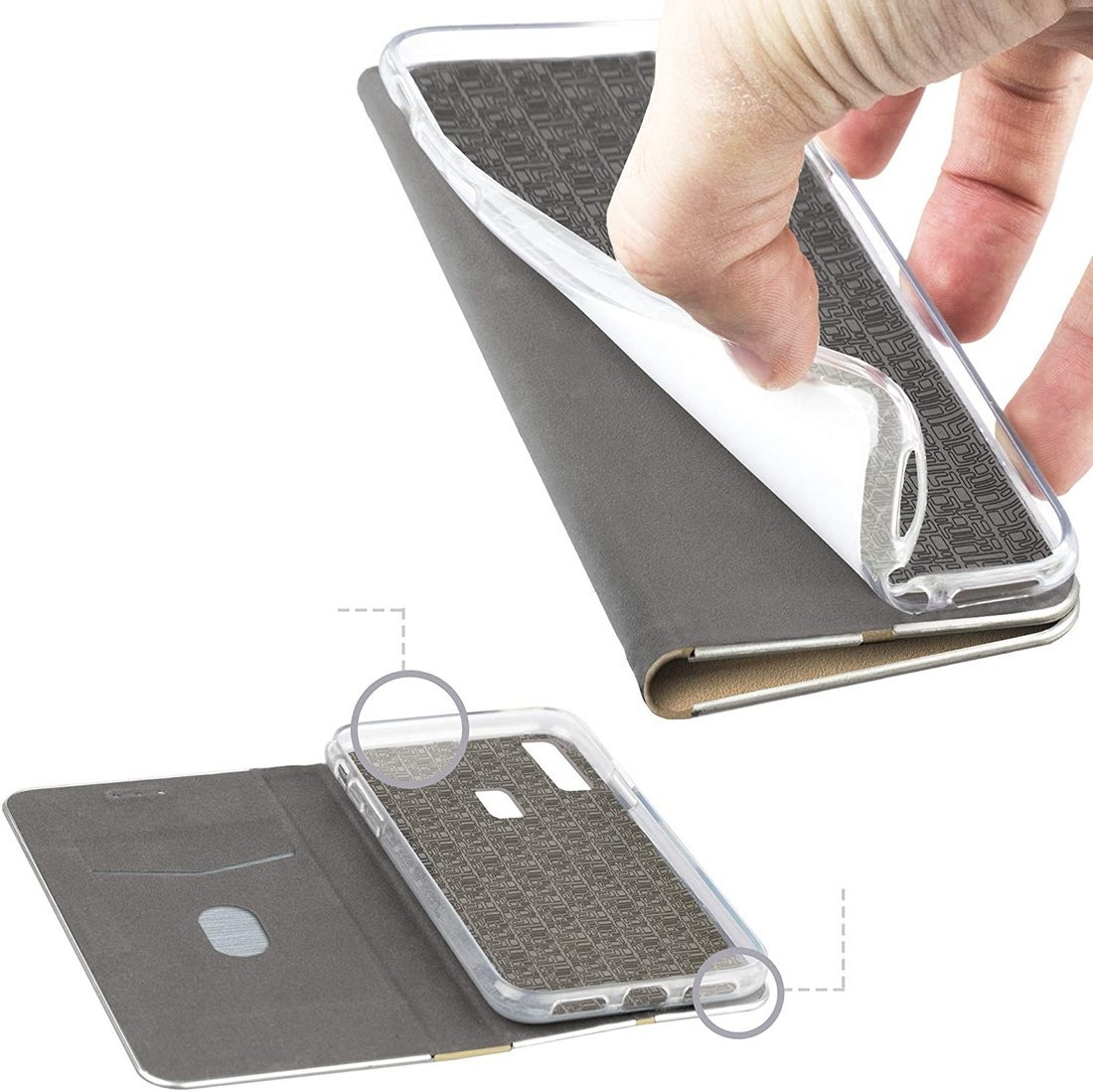 Pouzdro HUAWEI P40 Lite s flipem, umělá kůže Venus zlaté