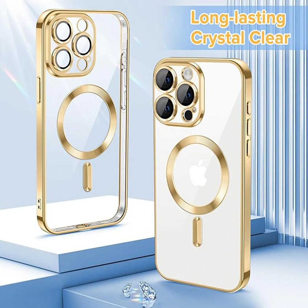 Kryt iPhone 15 Pro Techsuit Luxury Crystal MagSafe - zlatý