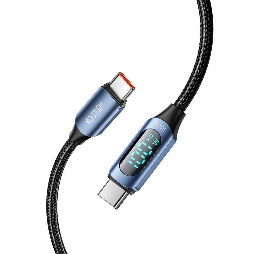 Datový kabel Tech-Protect Ultraboost USB-C na USB-C, LED modrý