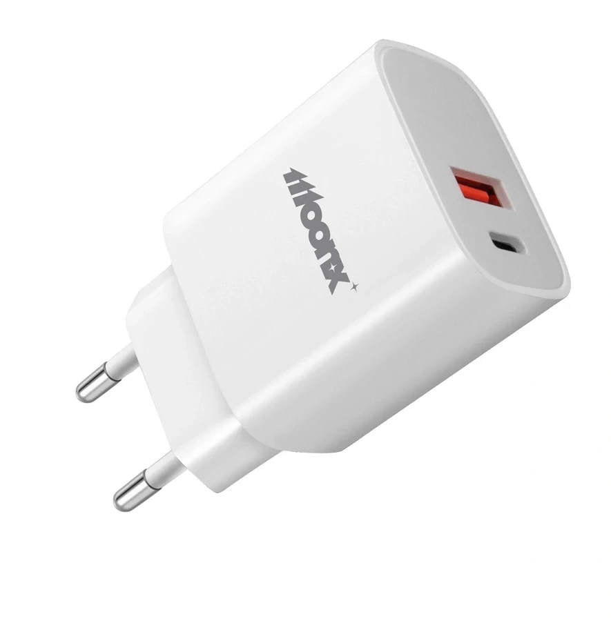 Nabíječka do sítě MOONX MC04 USB-C PD 20W + USB QC3.0 + USB-C/USB-C kabel bílá