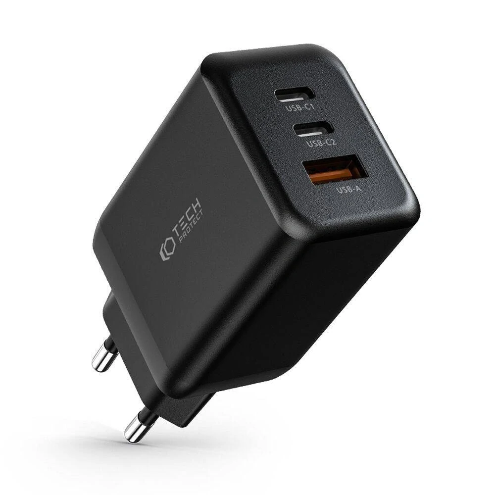 Nabíječka do sítě 65W 2x USB-C PD + QC3.0 USB Tech-Protect C65W černá