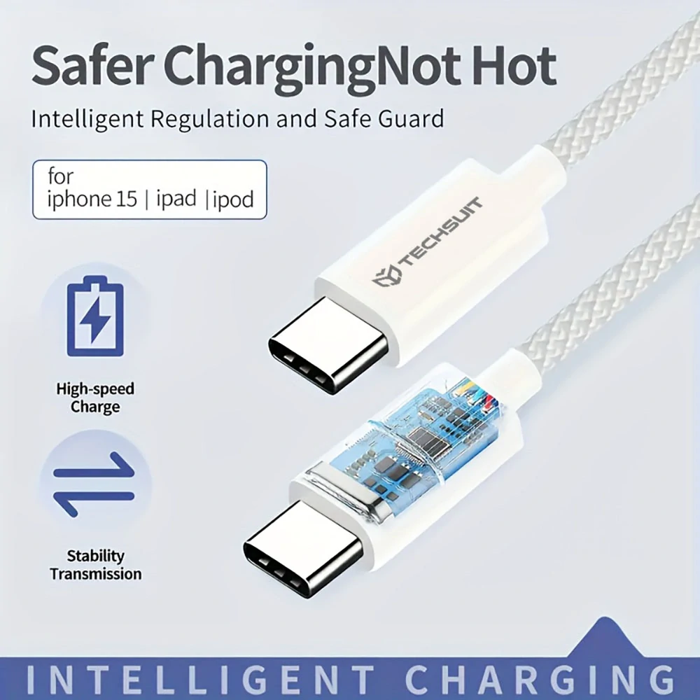 Datový kabel Techsuit (PCB114D) USB-C na USB-C, PD60W, 1 m - žlutý