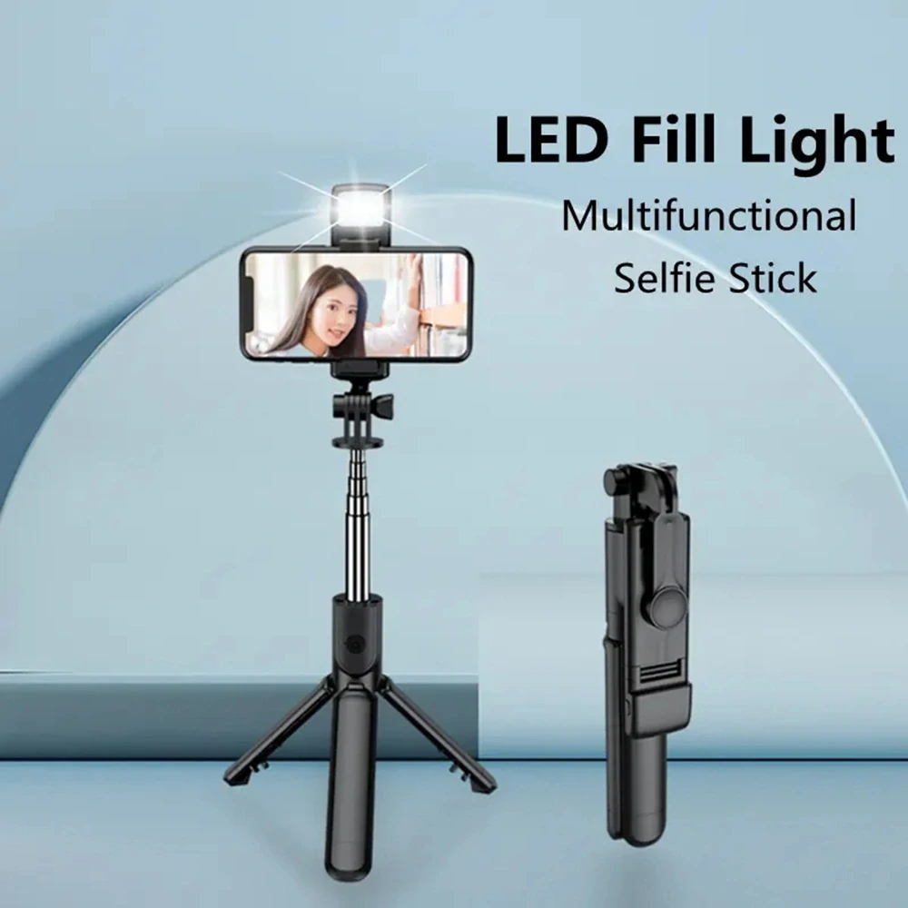 Selfie tyč Tripod Techsuit S03-S dálkové ovládání, LED světlo, 67 cm - Černá