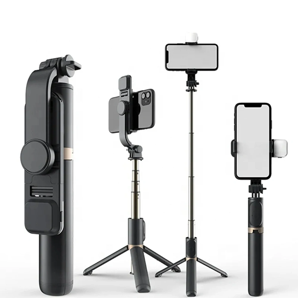 Selfie tyč Tripod Techsuit Q03s, s dálkovým ovládáním Bluetooth a výplňovým světlem, hliníková slitina, 76 cm - černá