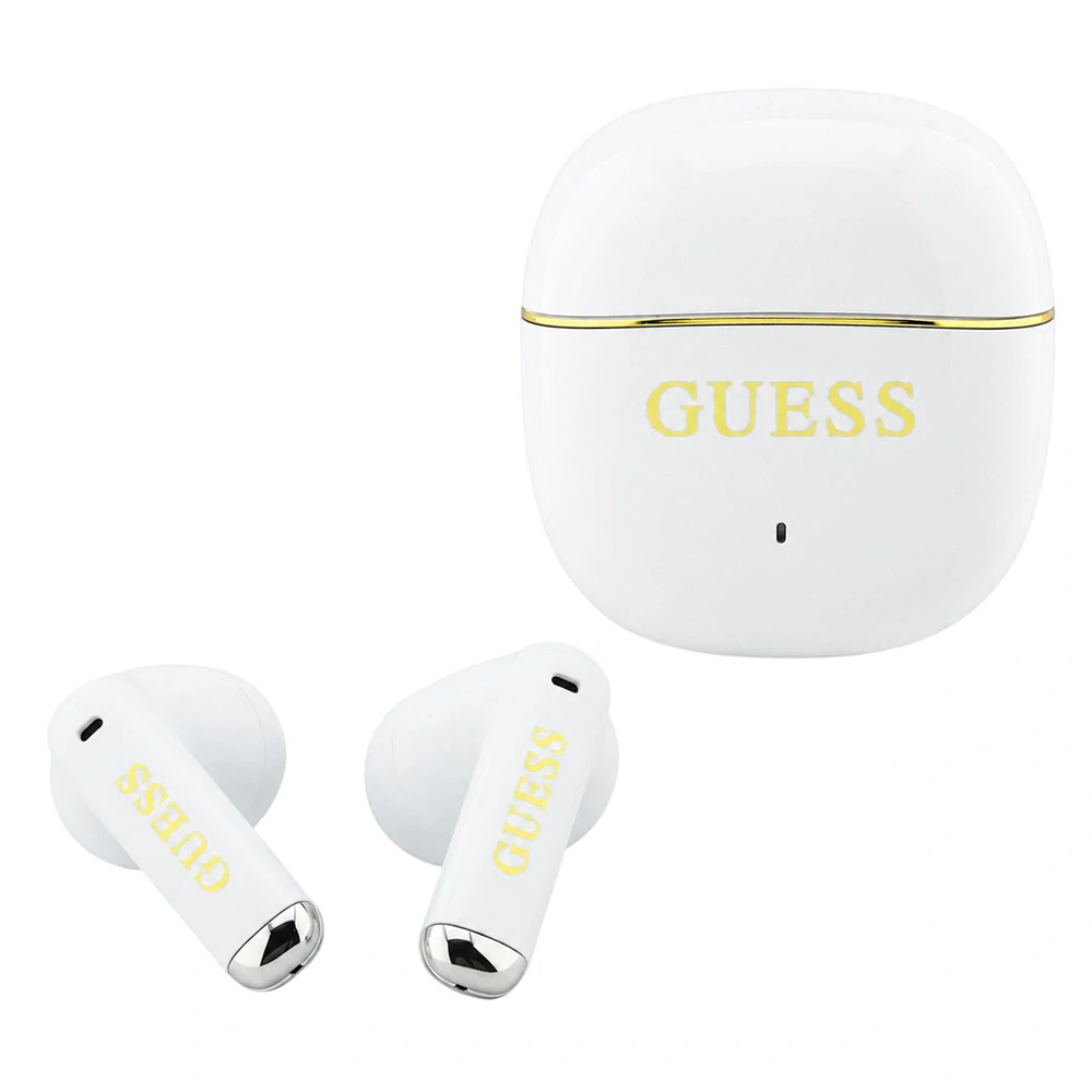 Bezdrátová sluchátka Guess Glossy Gold Line Classic half-in-ear s Bluetooth - bílá
