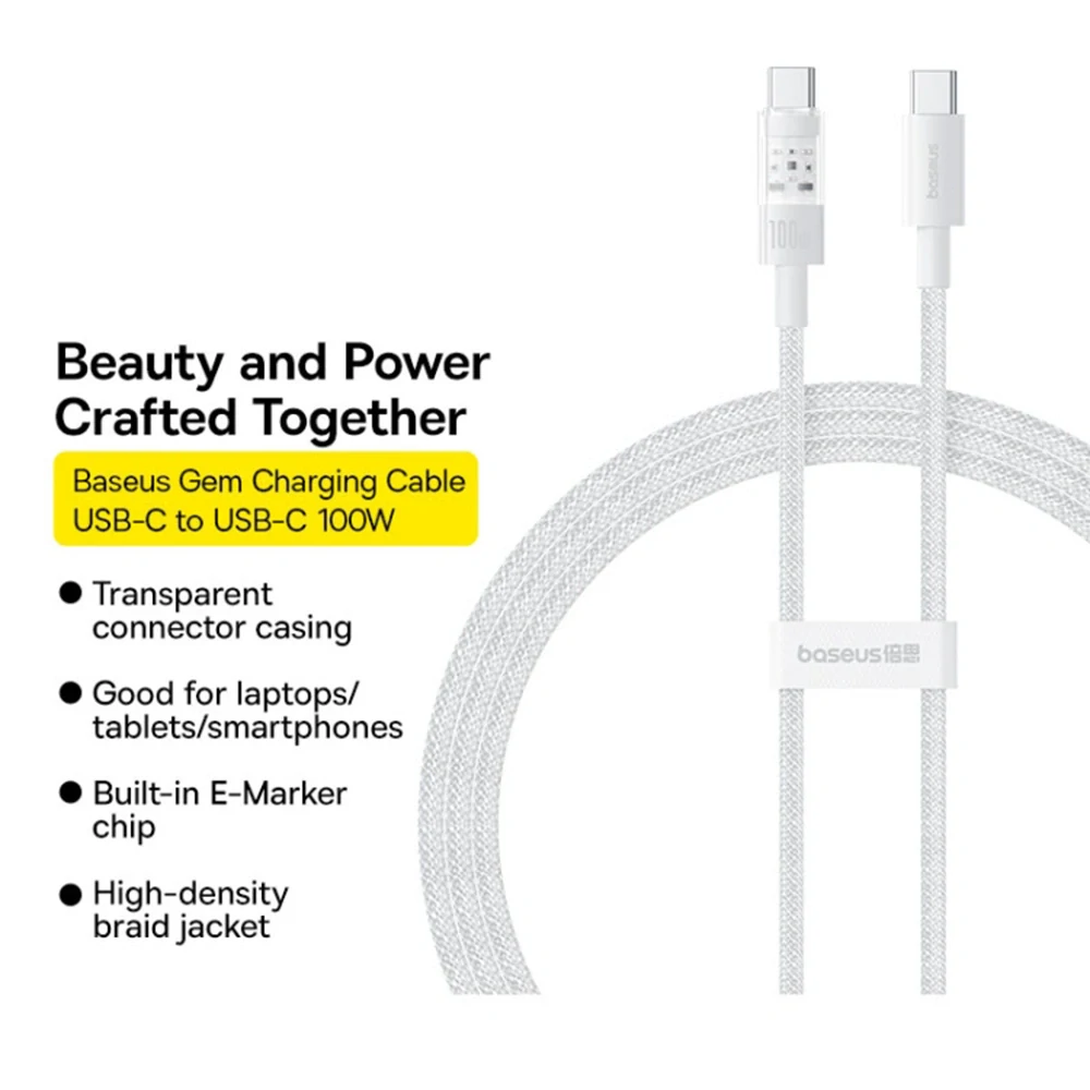 Datový Baseus Gem - Type-C na Type-C, 100W, 1m - Moon White
