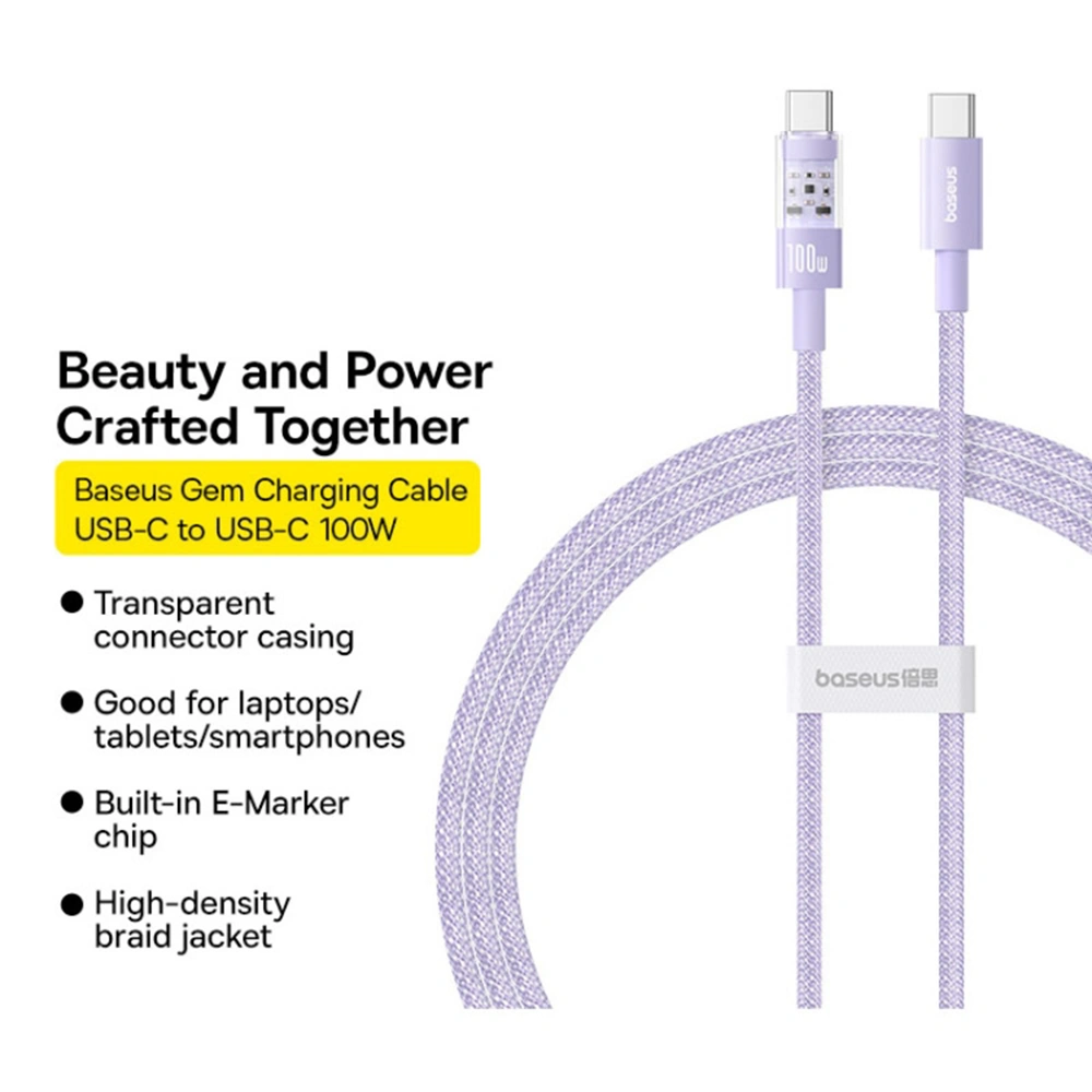 Datový Baseus Gem - Type-C na Type-C, 100W, 1m - Nebula Purple