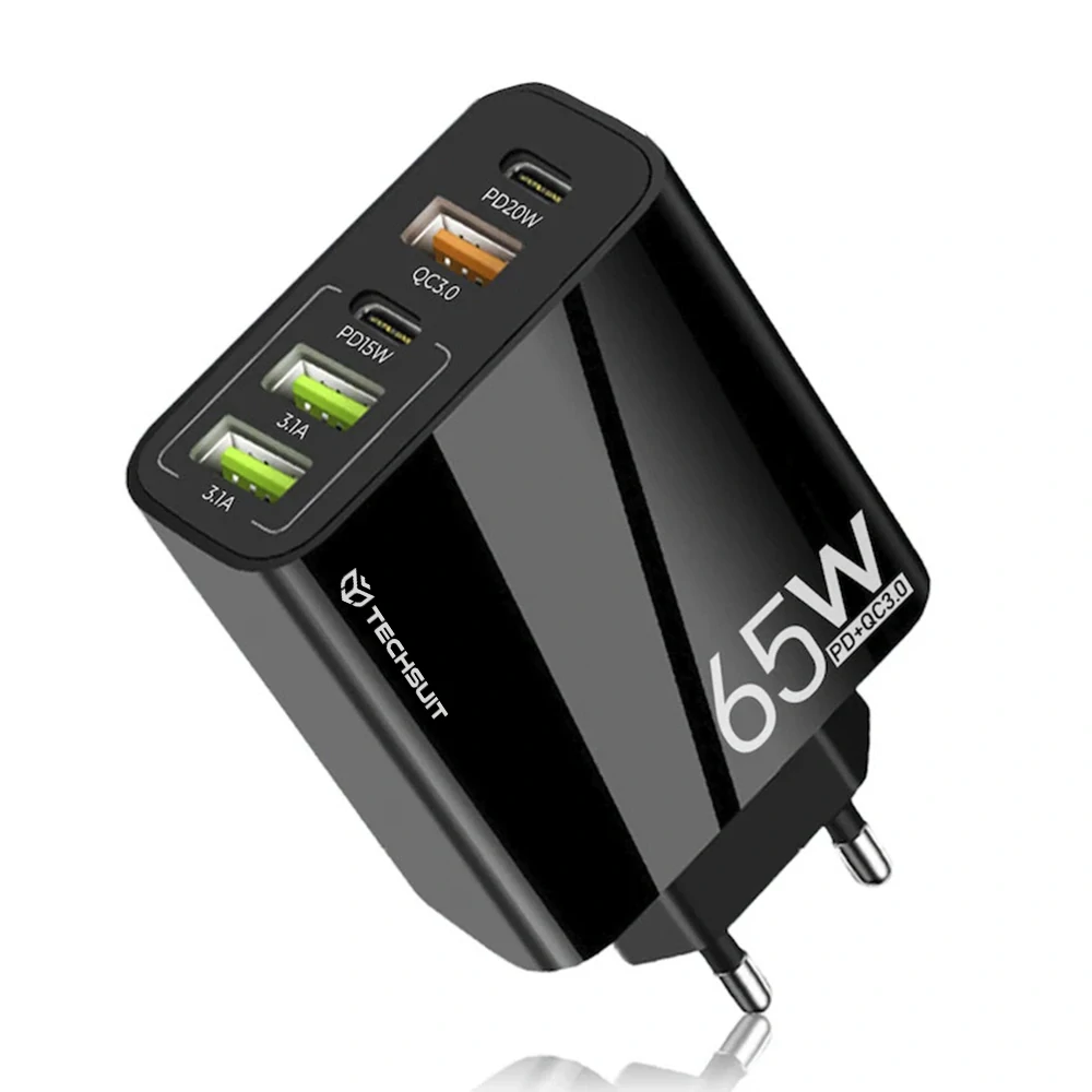 Nabíječka do sítě Techsuit PentaXPower (CHC2) - 3x USB QC 3.0, 2x Type-C 65W - černá