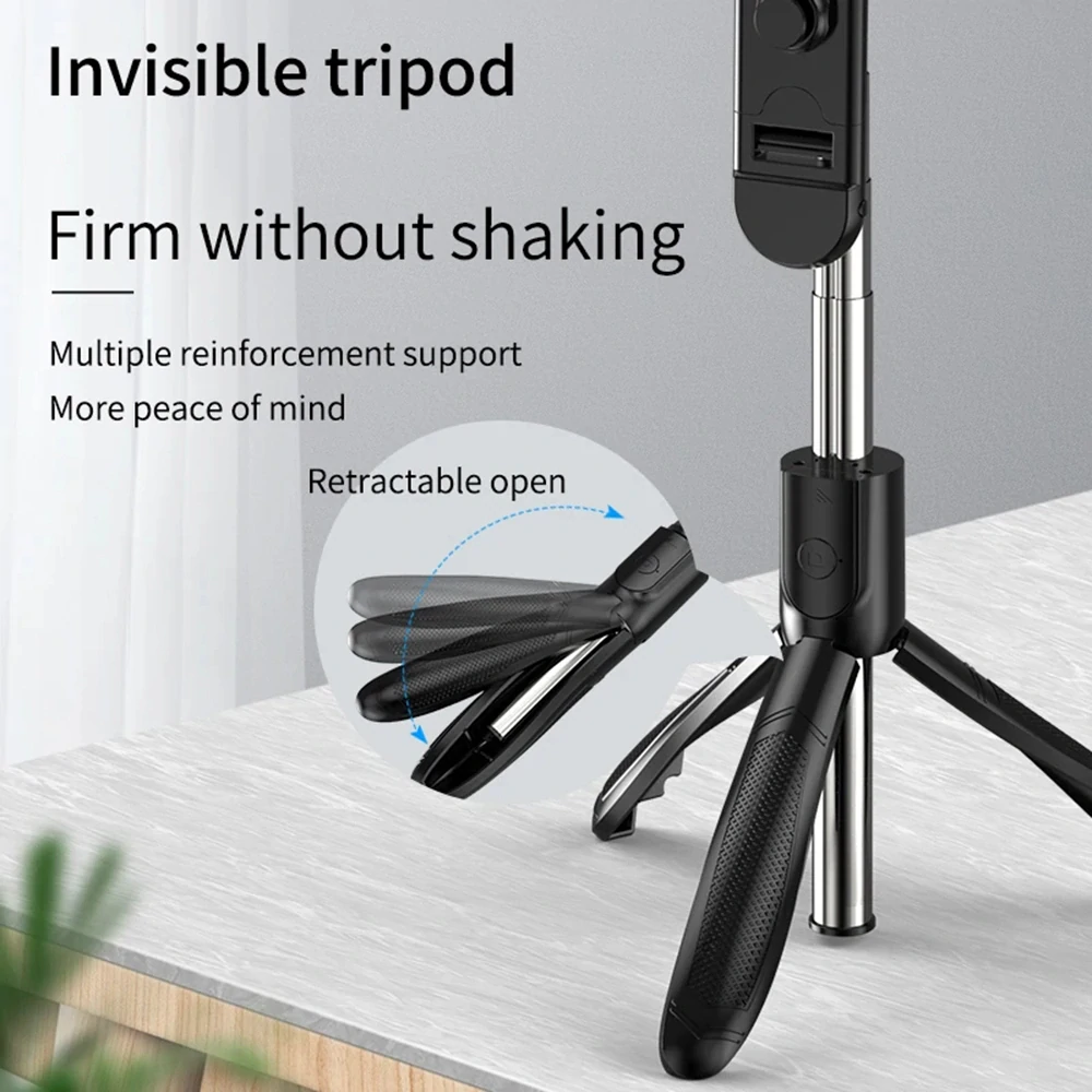 Selfie tyč Tripod Techsuit ((S01-S) Bluetooth, výplňové LED světlo, 70 cm – černý