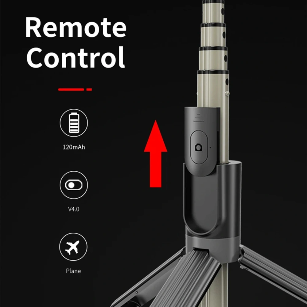 Selfie tyč Tripod Techsuit (L07) Bluetooth a osvětlením Beauty Ring, 90 cm - Černá