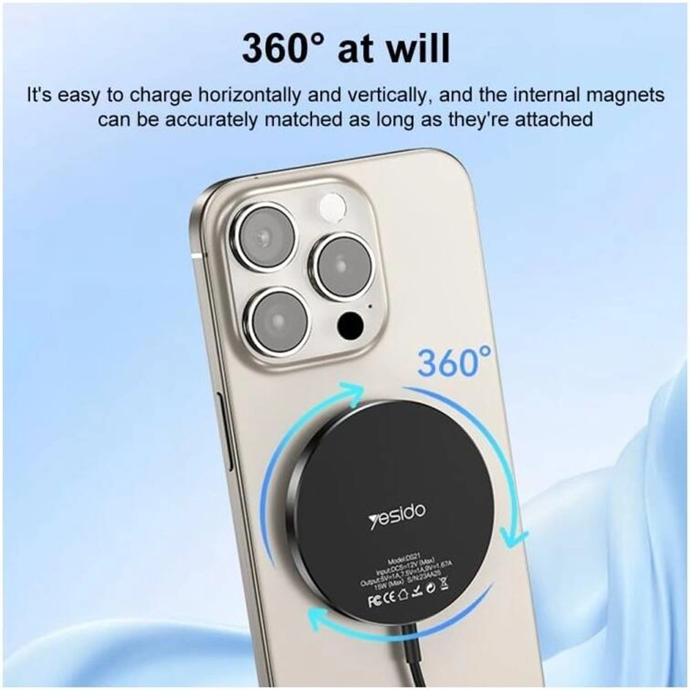 Bezdrátová nabíječka Yesido (DS21) 15W, USB typ C – černá