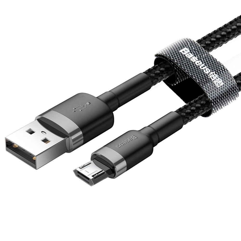Datový kabel micro USB Baseus - odolný nylonový kabel, 1.5A 2M, šedá + černá
