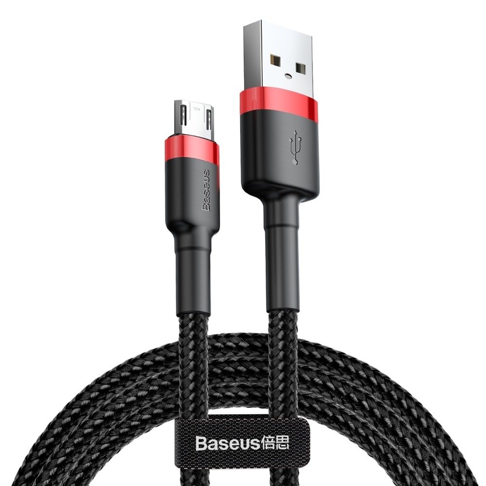 Datový kabel Micro USB Baseus - odolný nylonový kabel, 2,4A 1m, červený + černý