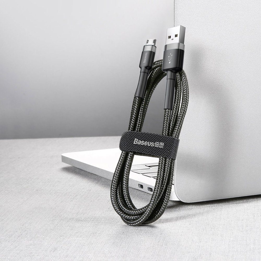 Datový kabel Micro USB Baseus - odolný nylonový kabel, 2,4A 1m, šedý + černý
