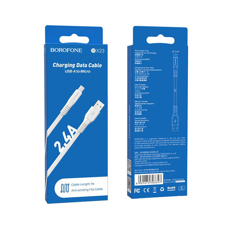 Datový kabel micro USB 1m, 2,4A Borofone Wieldy BX23 bílý