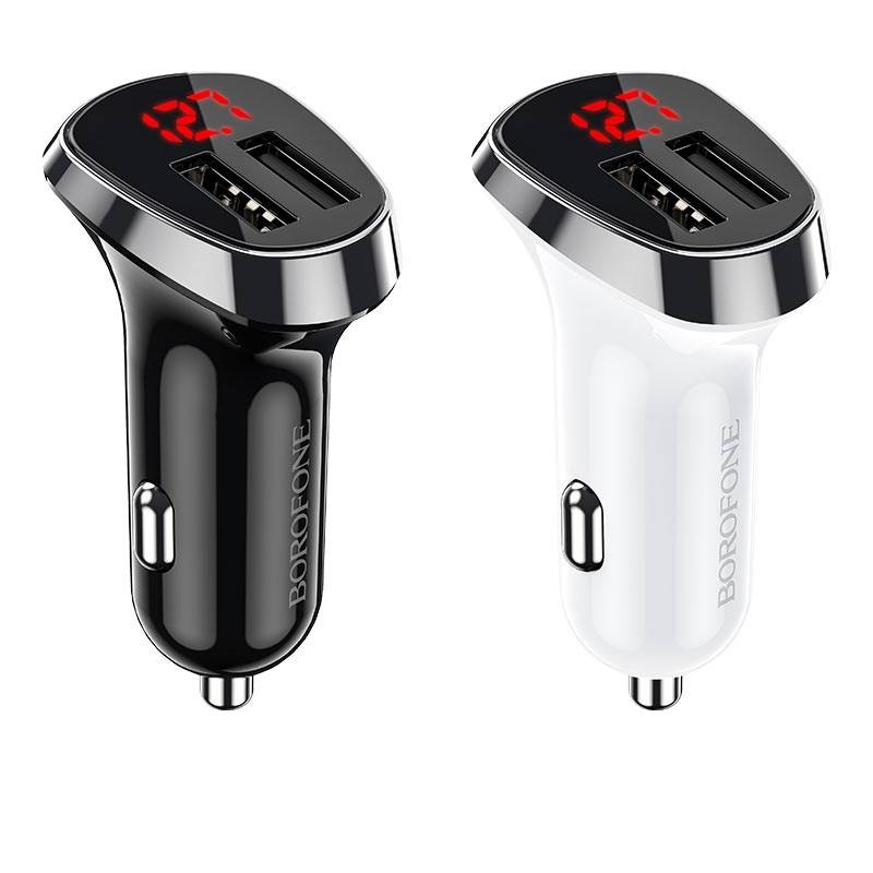 Nabíječka do auta 2,4A 2xUSB s LCD displejem + Lightning kabel 1m Borofone BZ15 bílá