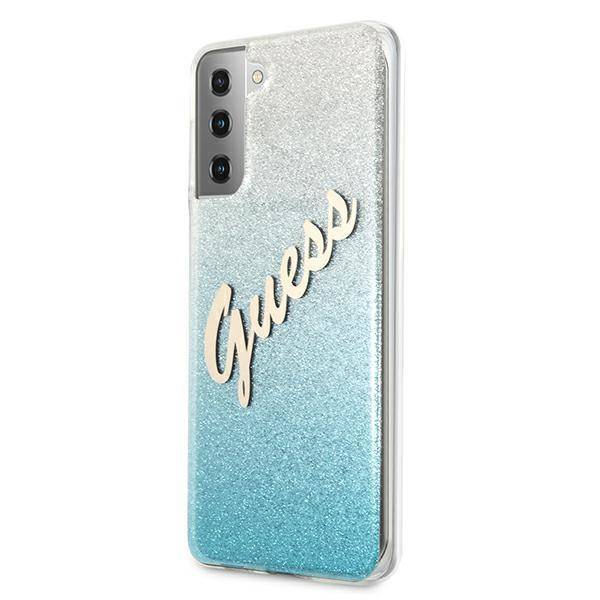 Kryt Samsung Galaxy S21 Plus Guess Hardcase Glitter Gradient Script (GUHCS21MPCUGLSBL) modrý
