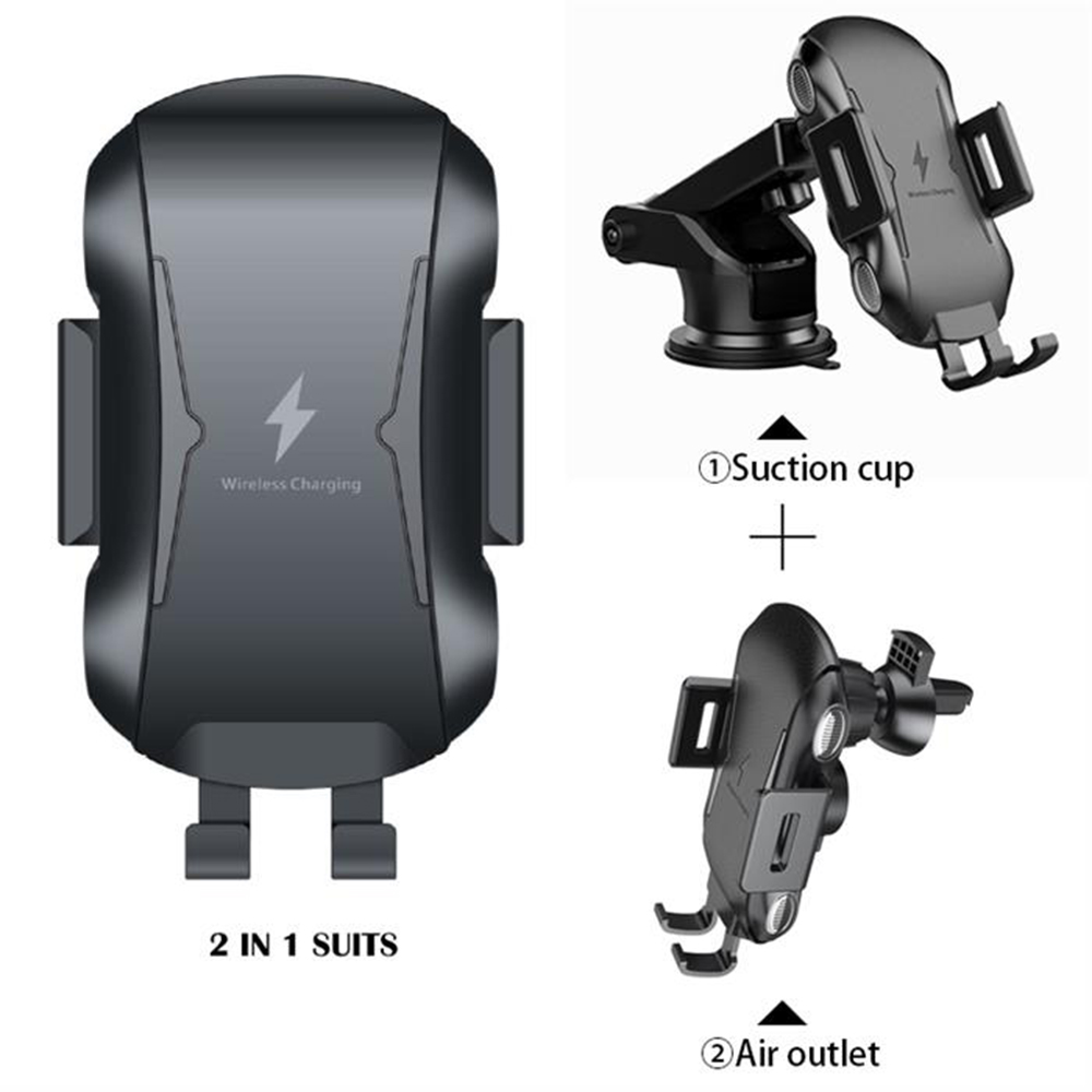 Držák do auta Techsuit (CAPD032) s bezdrátovým nabíjením, 10 W pro palubní desku / čelní sklo / ventilační mřížku – černý
