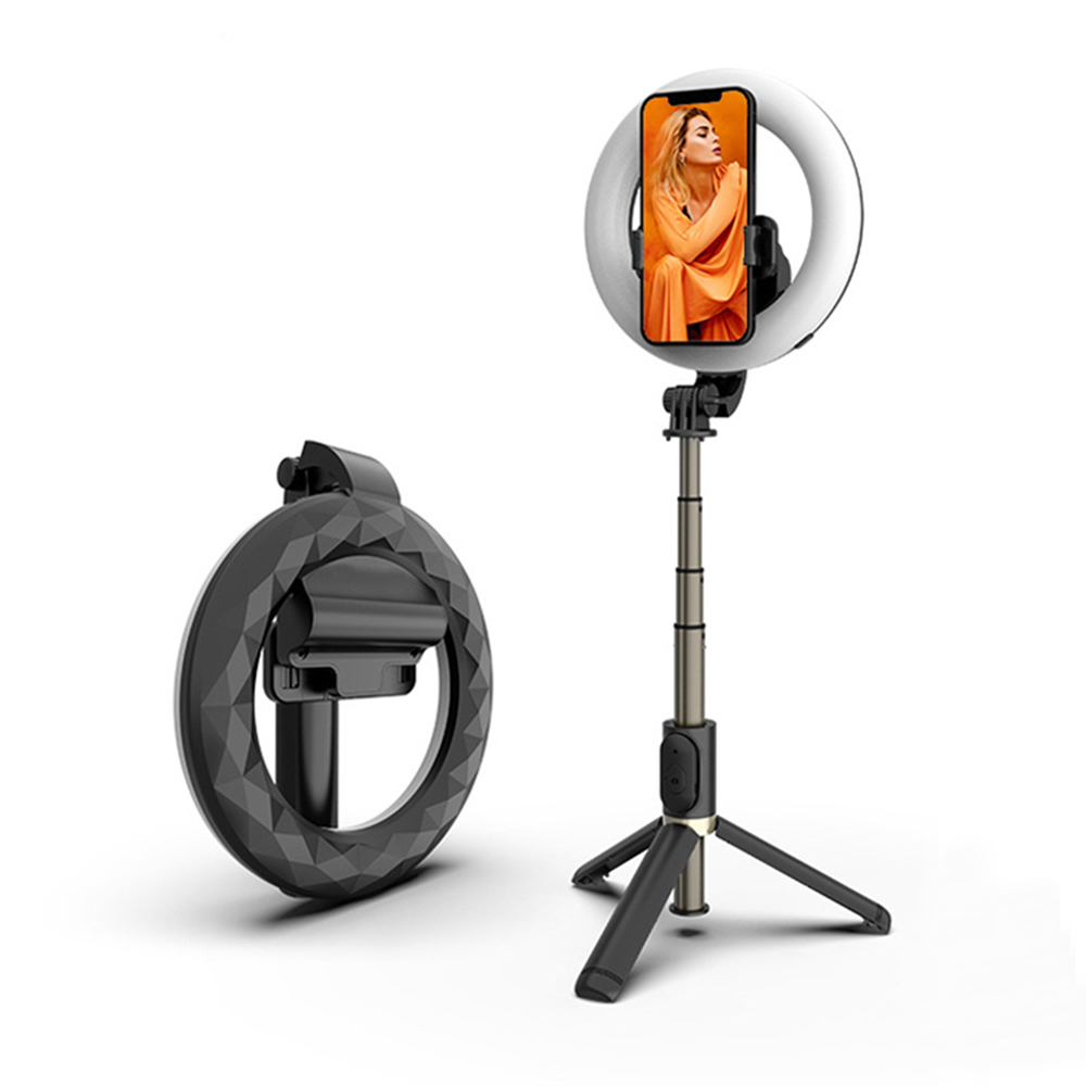 Selfie tyč Tripod Techsuit Q07 Stabilní stativ se selfie prstencovým světlem, dálkovým ovládáním Bluetooth, 80 cm – černý