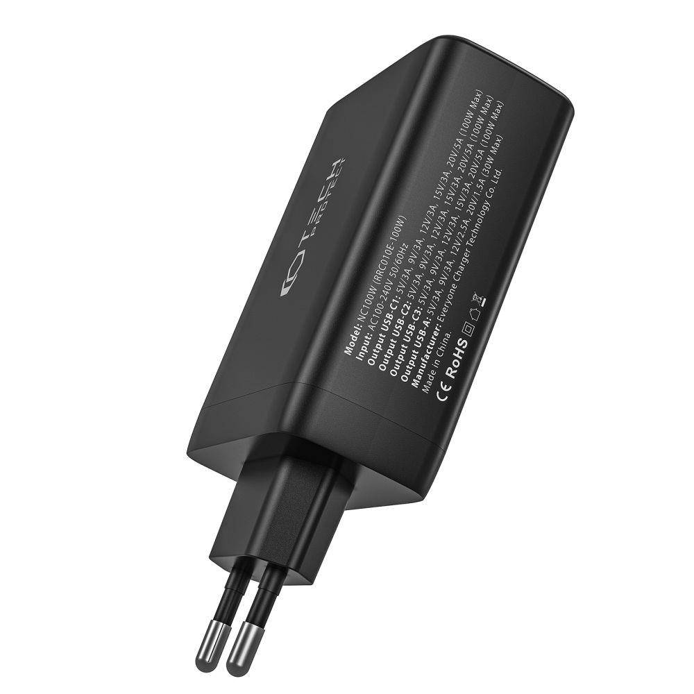 Nabíječka do sítě 100W 3x USB-C PD + QC3.0 USB Tech-Protect NC100W-GAN černá
