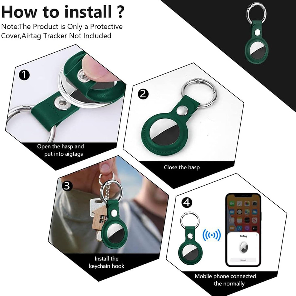 Pouzdro pro APPLE AIRTAG Techsuit (SLH1), kožené zelené