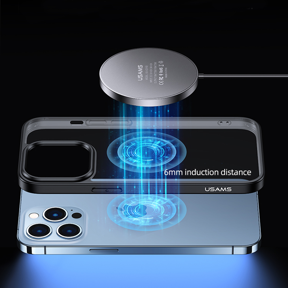 Bezdrátová nabíječka USAMS (US-CD183) – Hliníková slitina Transparent Magnetic, 15W – Černá