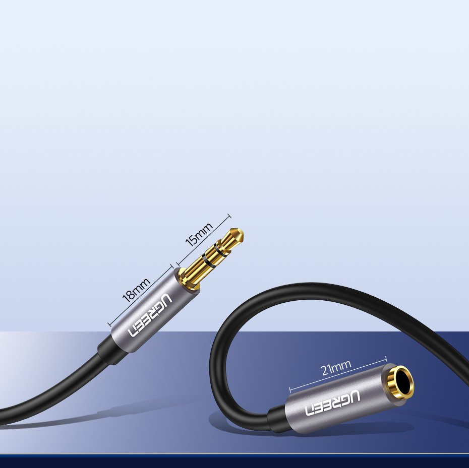 Audio kabel Ugreen (10595), pozlacené konektory - Jack 3,5 mm, prodlužovací 3 m - černý