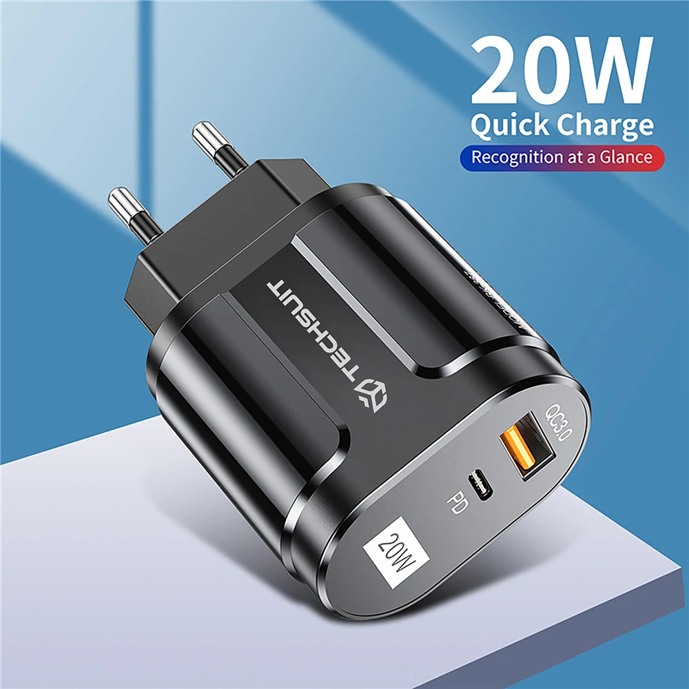 Nabíječka do sítě Techsuit Premium (CHPD038) - USB-A, QC 3.0, USB-C, 20W - bílá