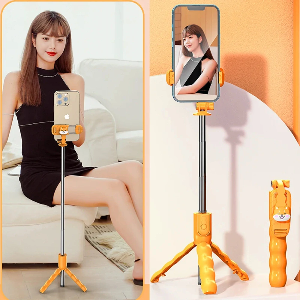 Selfie tyč Techsuit (KT01) - s dálkovým ovládáním, 70 cm - oranžový