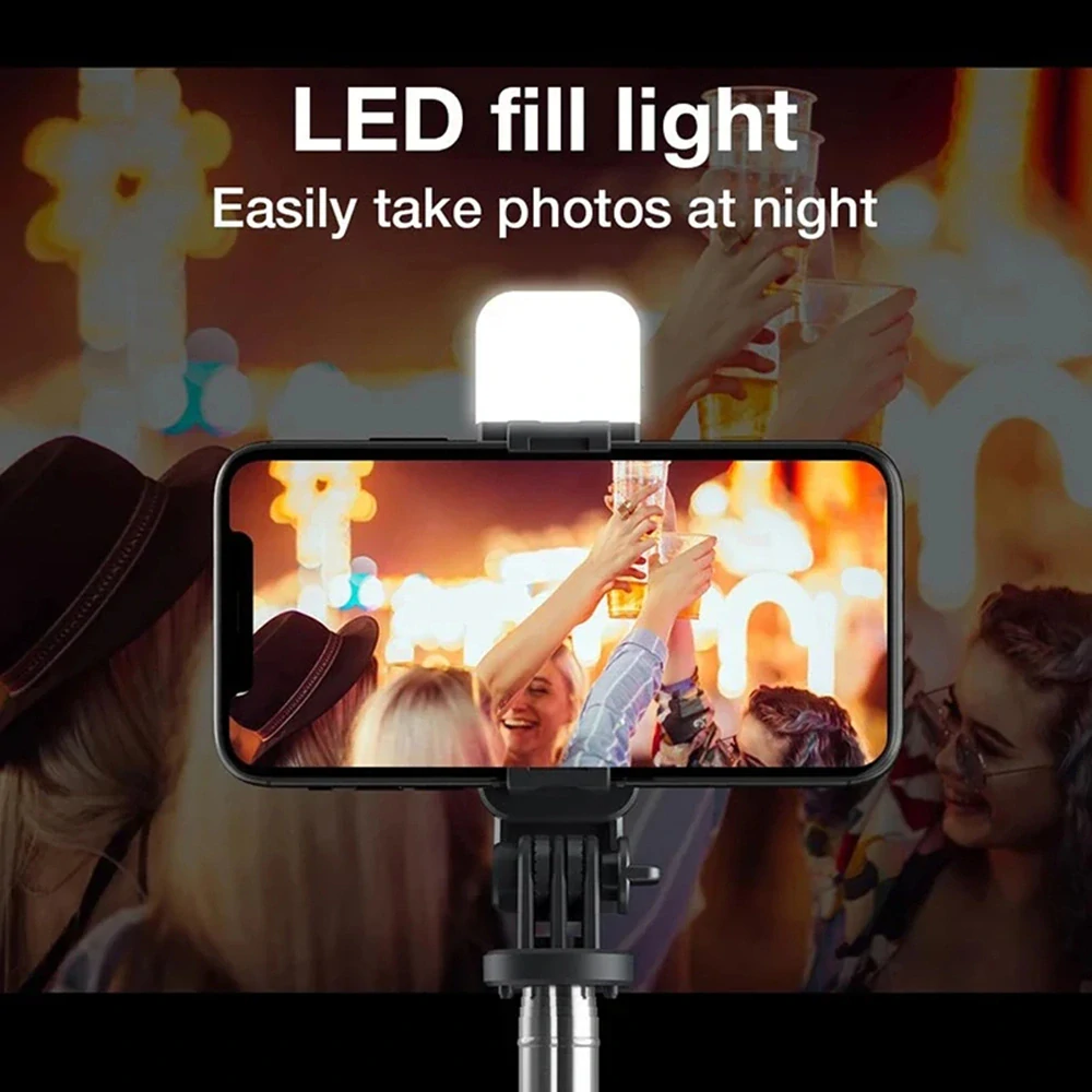 Selfie tyč Tripod Techsuit (L02s) - Stabilní stativ s dálkovým ovládáním Bluetooth a výplňovým světlem, nerezová ocel, 104 cm - černá