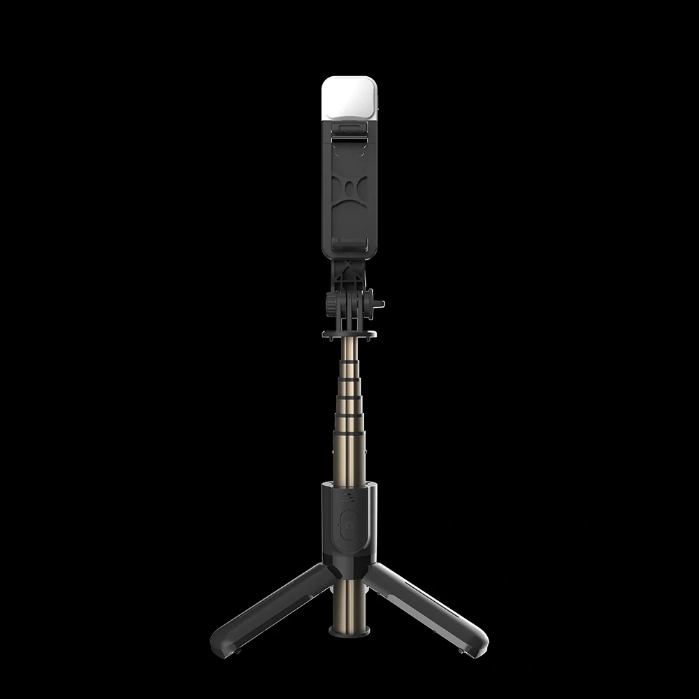 Selfie tyč Tripod Techsuit (L10s) - Stabilní stativ s dálkovým ovládáním Bluetooth a výplňovým světlem, 70 cm - černý