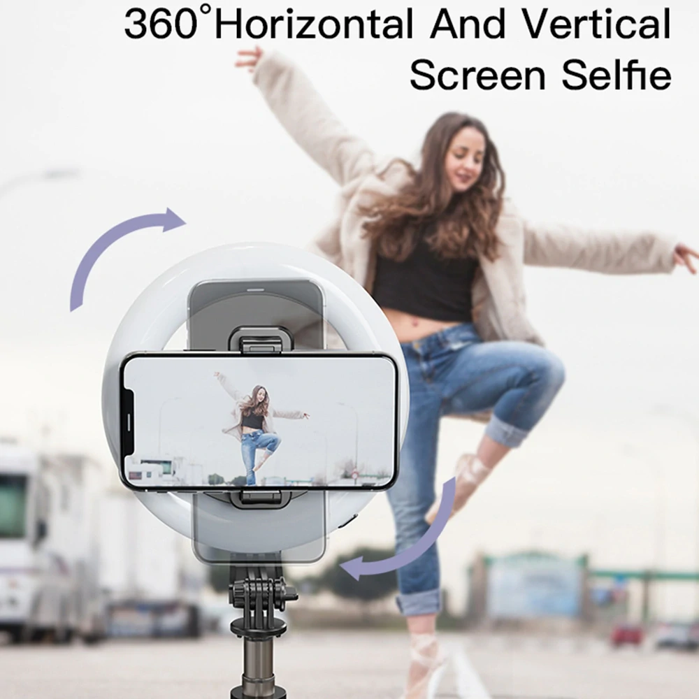 Selfie tyč Tripod Yesido (SF12) – stabilní, s kruhovým světlem, stativ, dálkový ovladač, 360° rotace, 120mAh – černá