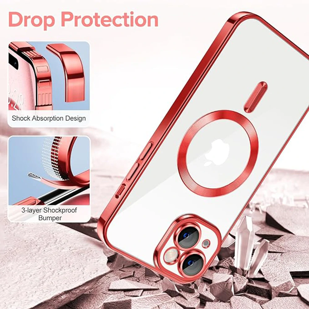 Kryt iPhone 15 Pro Max Techsuit Luxury Crystal MagSafe - červený