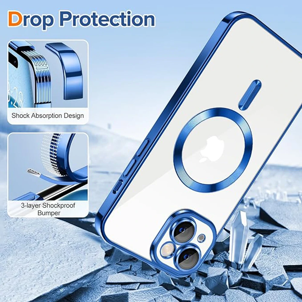 Kryt iPhone 15 Techsuit Luxury Crystal MagSafe - tmavě modrý