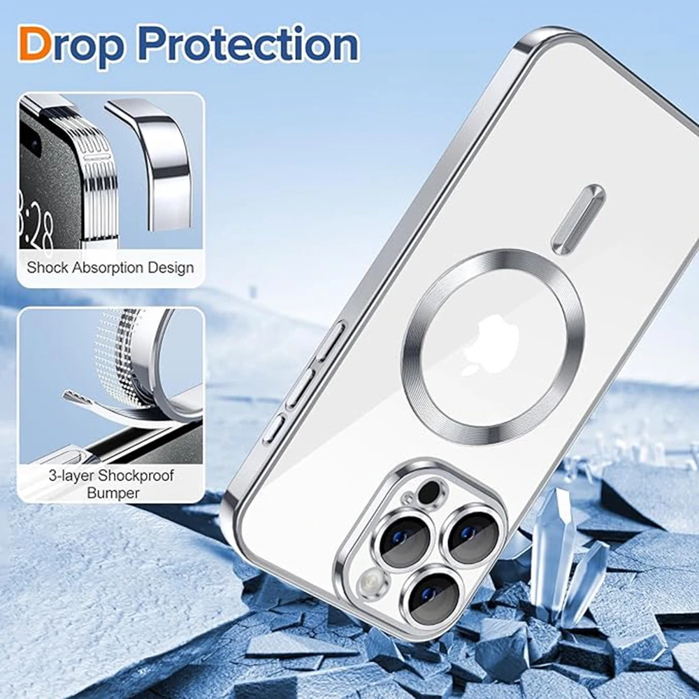 Kryt iPhone 17 Techsuit Luxury Crystal MagSafe - stříbrný