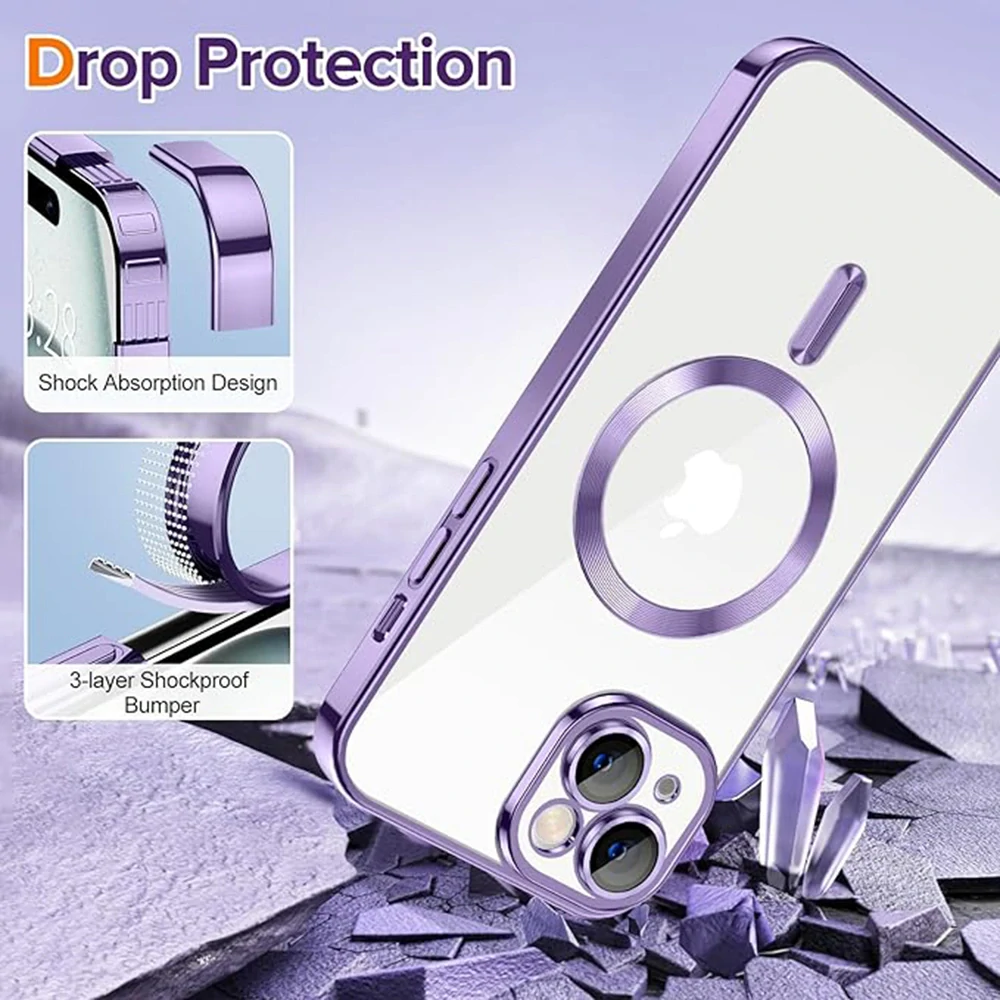 Kryt iPhone 15 Pro Techsuit Luxury Crystal MagSafe - fialový