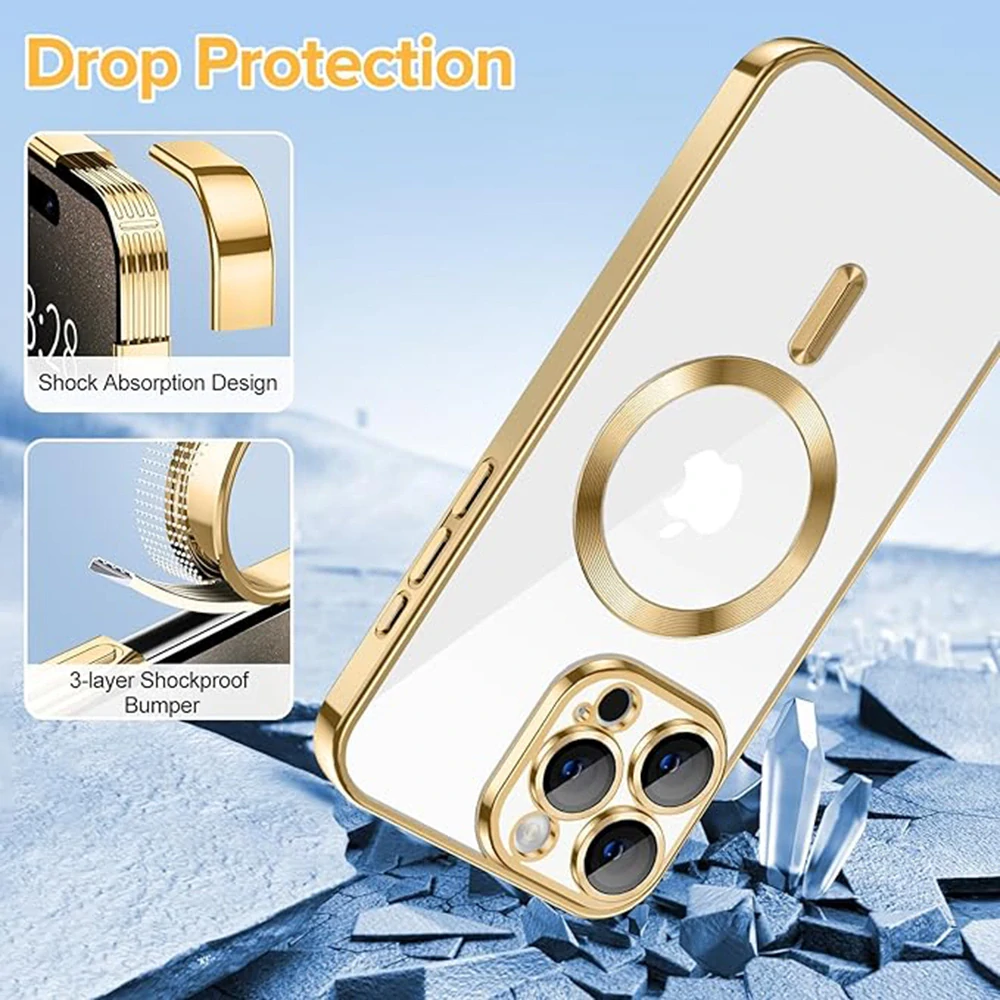 Kryt iPhone 15 Pro Techsuit Luxury Crystal MagSafe - zlatý