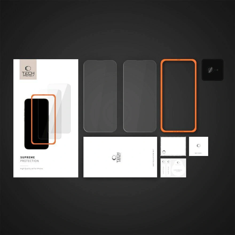 Tvrzené sklo iPhone 16e Tech-Protect Supreme Set (2 ks sklo + 1 ks fotoaparát) čiré