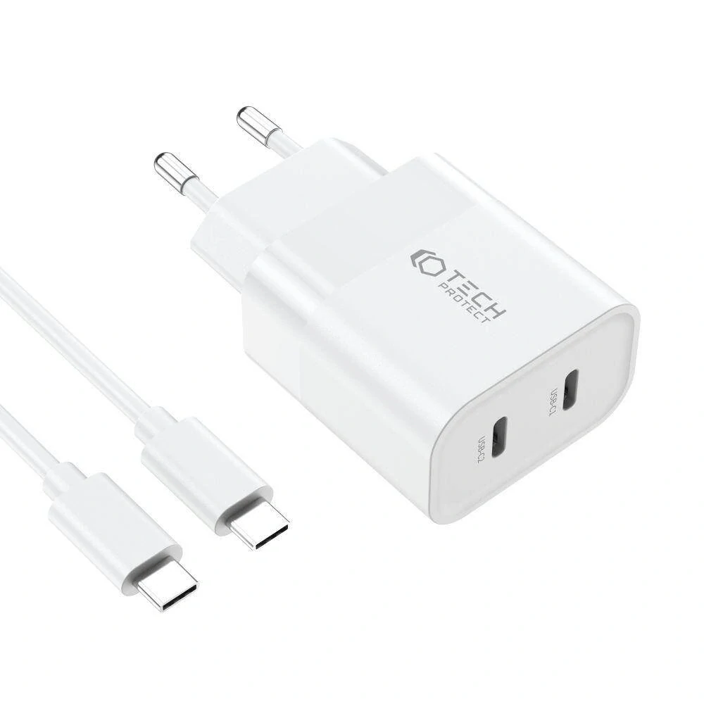 Síťová nabíječka PD 20W 2x USB-C + kabel USB-C Tech-Protect C20W bílá