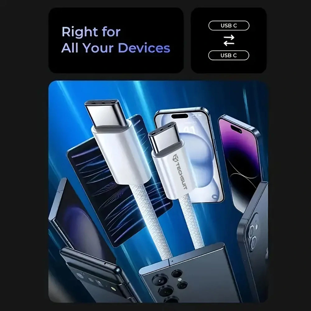Datový kabel Techsuit (PCB114D) USB-C na USB-C, PD60W, 1 m - žlutý