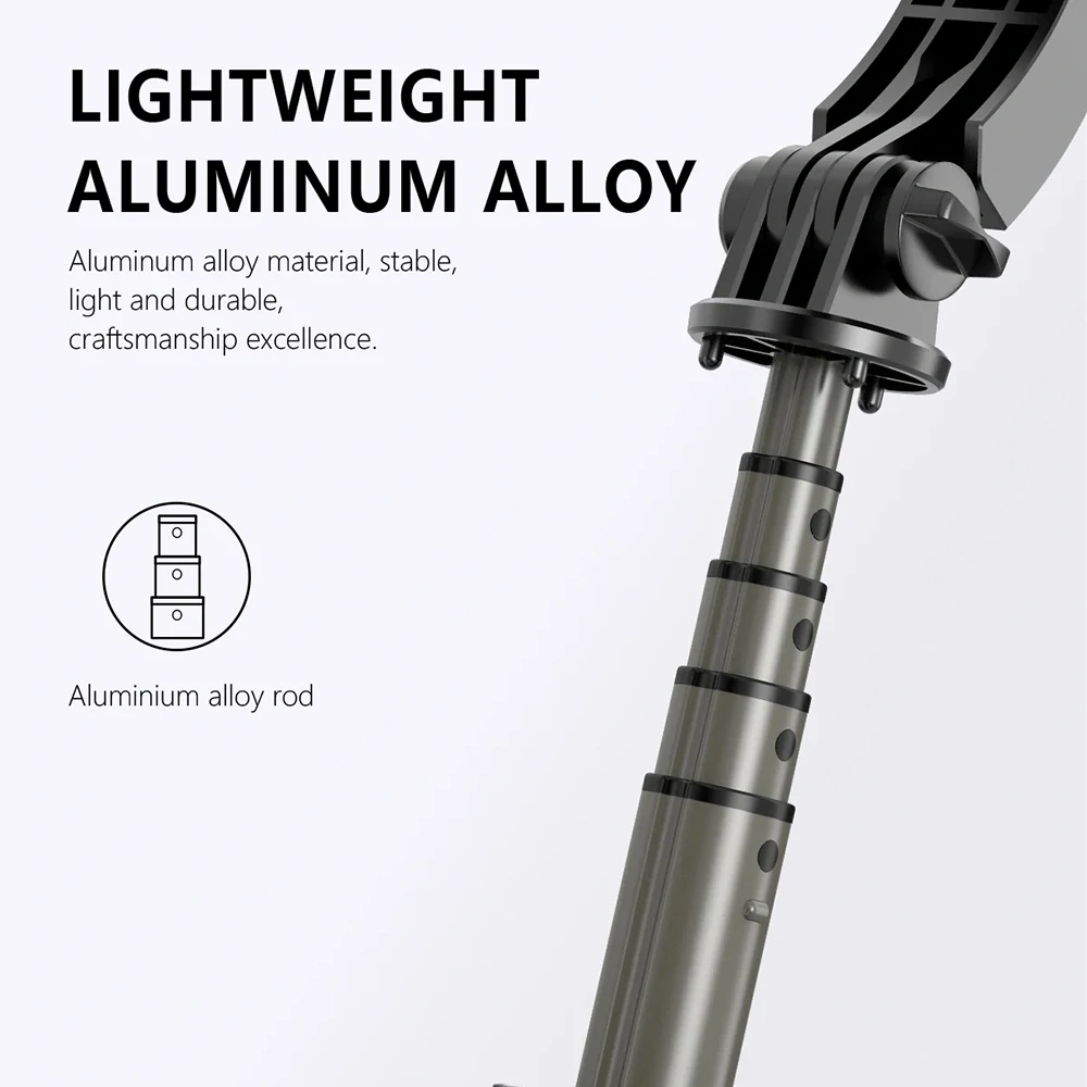 Selfie tyč Tripod Techsuit Q03s, s dálkovým ovládáním Bluetooth a výplňovým světlem, hliníková slitina, 76 cm - černá