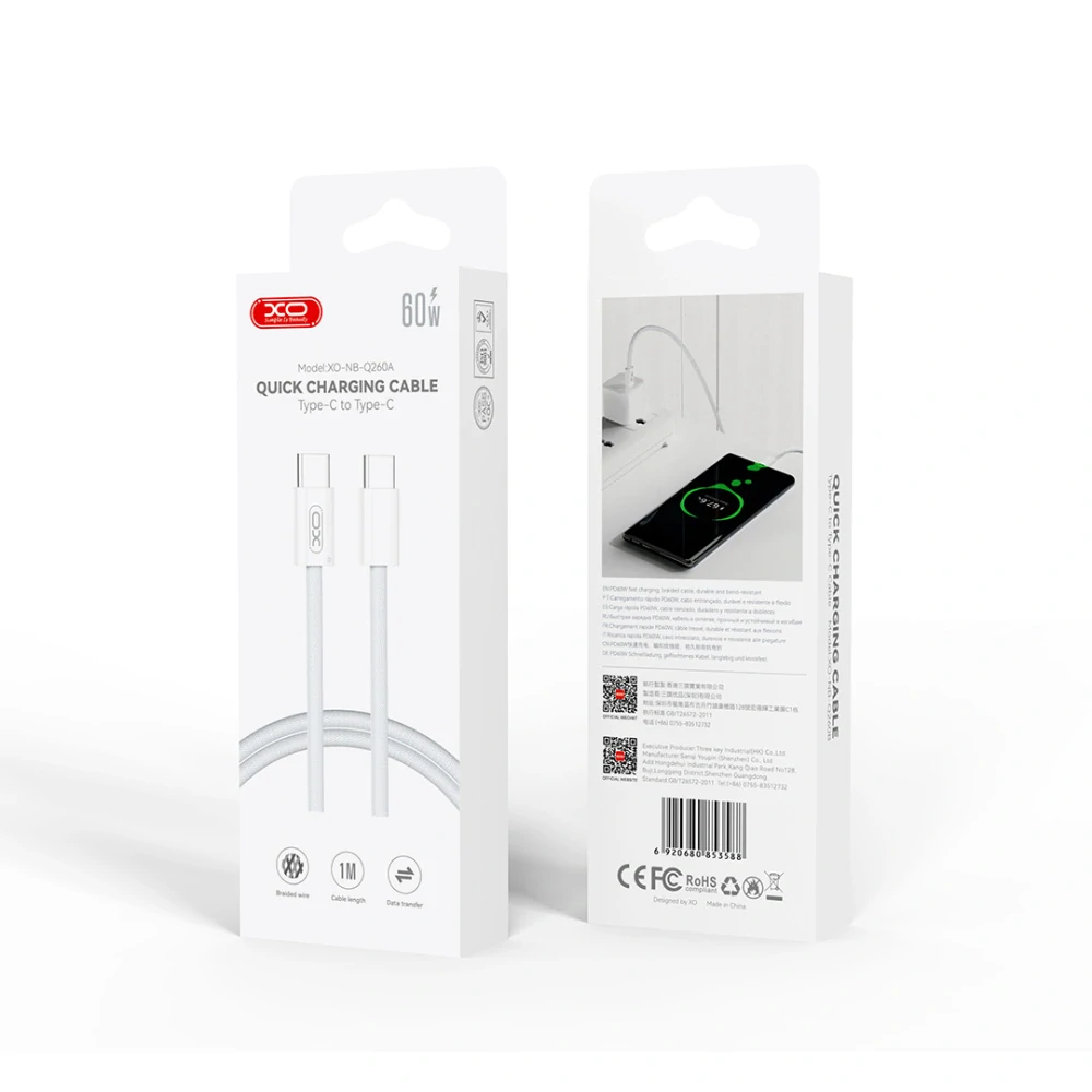 Datový kabel XO cable NB-Q260A PD USB-C - USB-C 1m white 60W