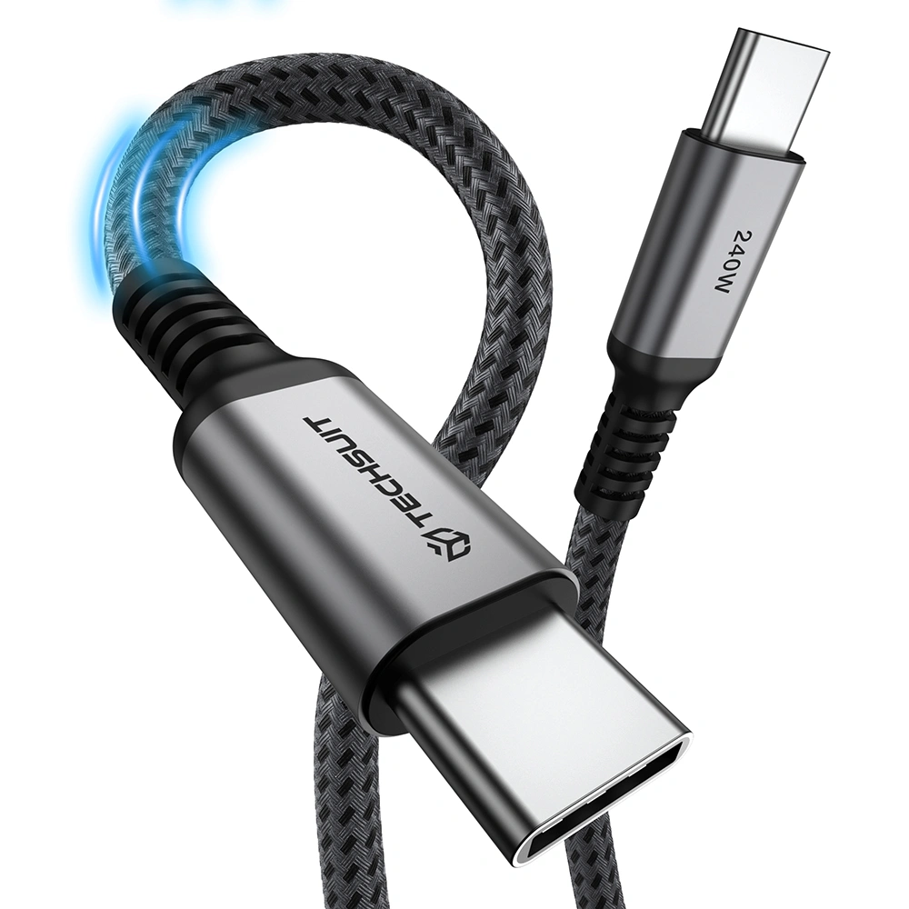 Datový kabel Techsuit TitanSync Pro (CX2) - Type-C na Type-C PD240W, 480Mbps, 1m - šedý