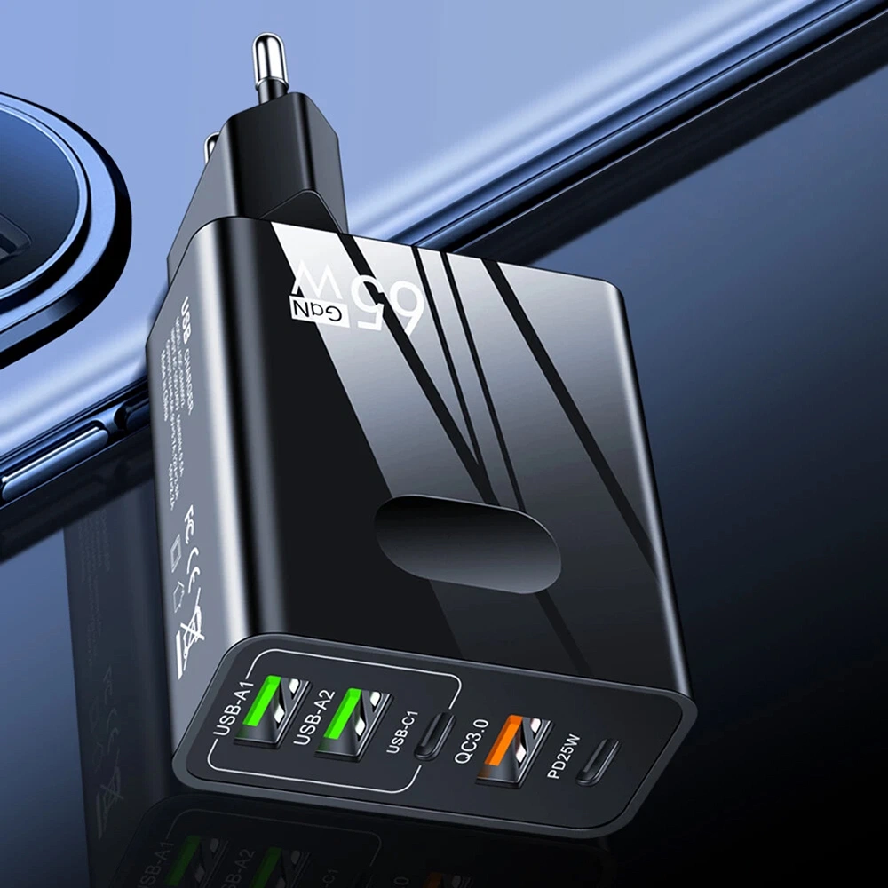 Nabíječka do sítě Techsuit PentaXPower (CHC1) - 3x USB, 2x Type-C, 65W - černá