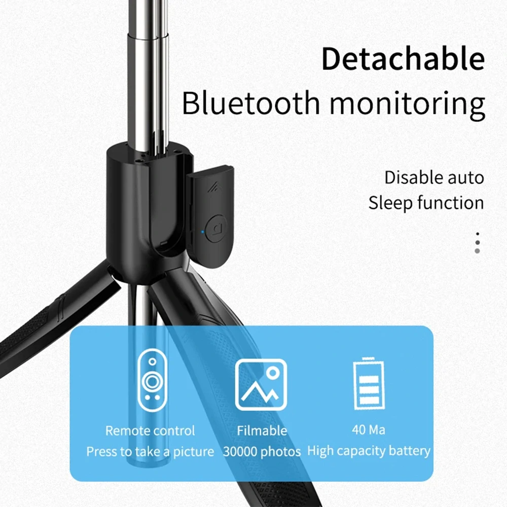 Selfie tyč Tripod Techsuit ((S01-S) Bluetooth, výplňové LED světlo, 70 cm – černý