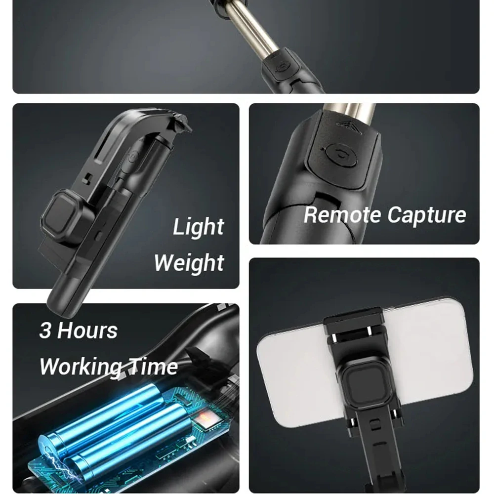 Selfie tyč Tripod Techsuit (C06) Bluetooth, výplňové LED světlo, 76 cm – černý